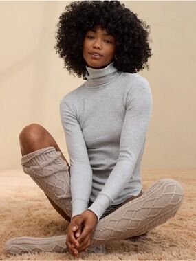 aerie Ribbed Gray Turtleneck Long Sleeve